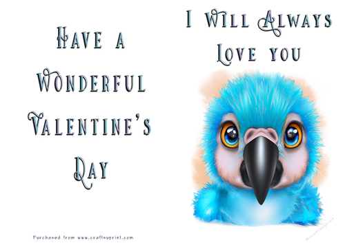 No Cut Just Print Valentines Day Card - Cute Animal