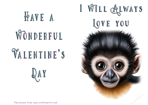 No Cut Just Print Valentines Day Card - Cute Animal