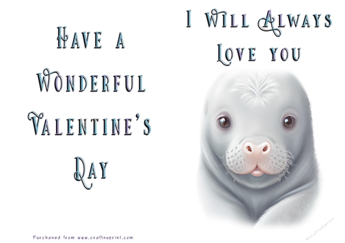 No Cut Just Print Valentines Day Card - Cute Animal