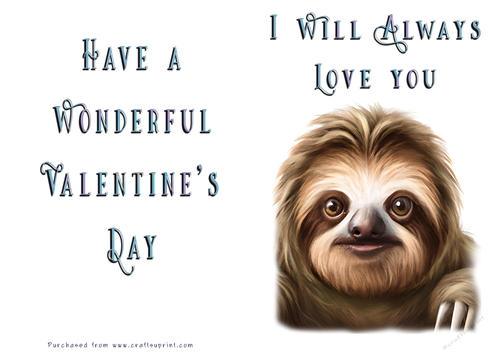 No Cut Just Print Valentines Day Card - Cute Animal
