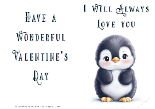 No Cut Just Print Valentines Day Card - Cute Animal