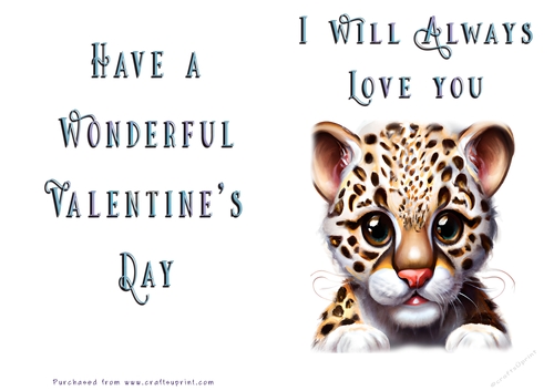 No Cut Just Print Valentines Day Card - Cute Animal