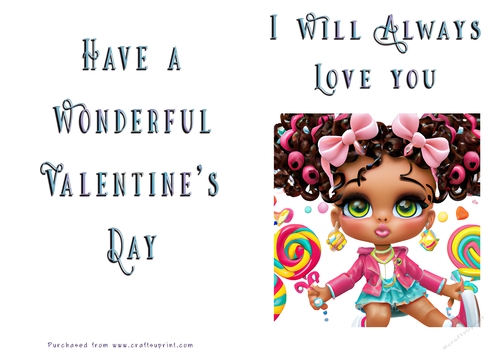 No Cut Just Print Valentines Day Card - Cute Animal