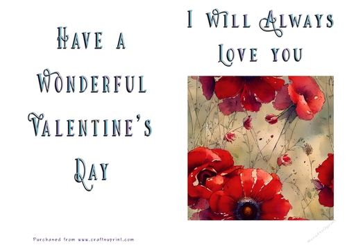 No Cut Just Print Valentines Day Card - Flowers