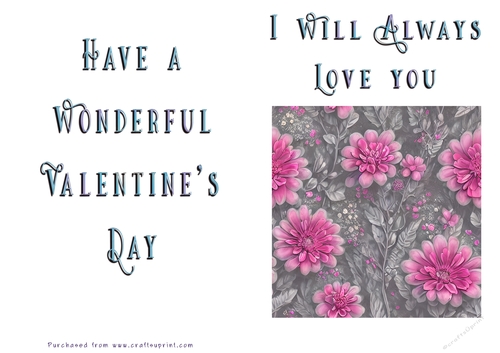 No Cut Just Print Valentines Day Card - Flowers