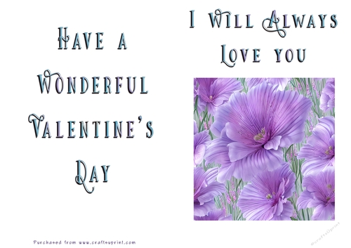 No Cut Just Print Valentines Day Card - Flowers