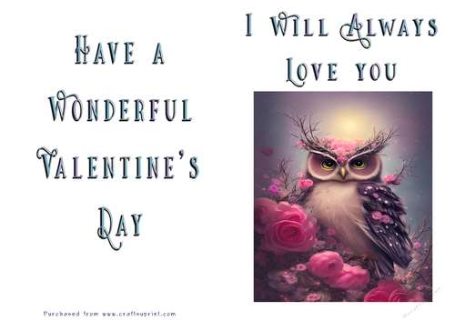 No Cut Just Print Valentines Day Card - Owl