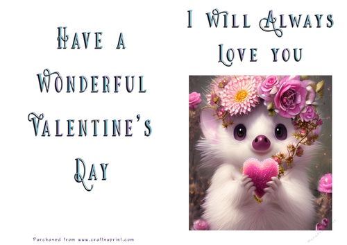 No Cut Just Print Valentines Day Card -Cute Animal