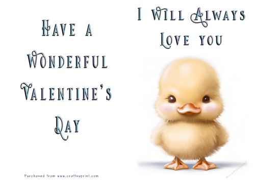 No Cut Just Print Valentines Day Card - Cute Chick