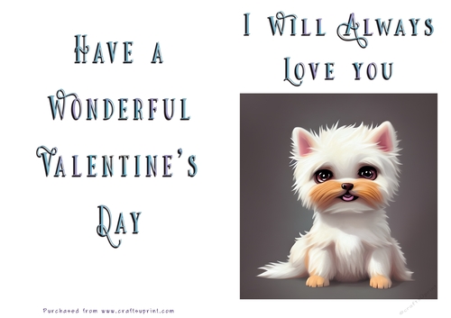 No Cut Just Print Valentines Day Card -Cute Animal