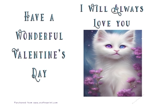 No Cut Just Print Valentines Day Card - Cute Kitten