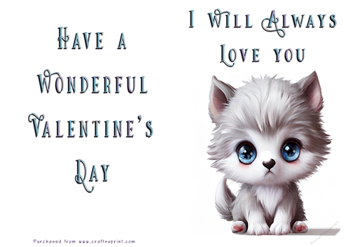 No Cut Just Print Valentines Day Card - Cute Animal