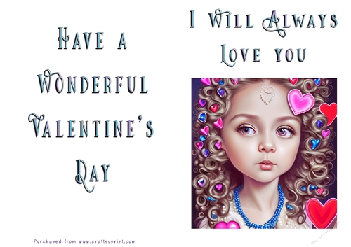 No Cut Just Print Valentines Day Card -Fantasy Cutie