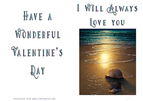 No Cut Just Print Valentines Day Card -Fantasy Beach