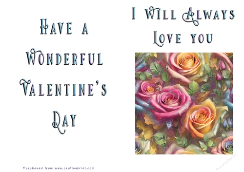 No Cut Just Print Valentines Day Card - Flowers