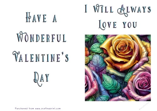 No Cut Just Print Valentines Day Card - Flowers