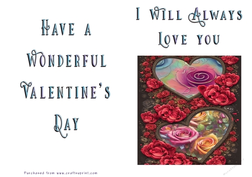 No Cut Just Print Valentines Day Card - Flowers Hearts