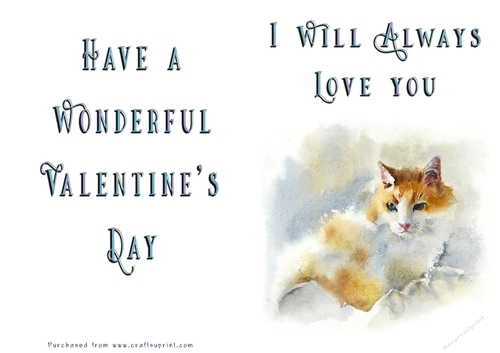 No Cut Just Print Valentines Day Card - Cat