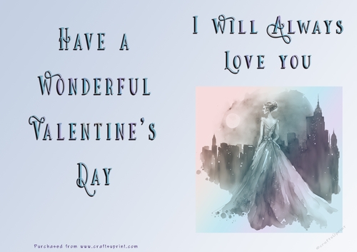 No Cut Just Print Valentines Day Card - Lady Skyline