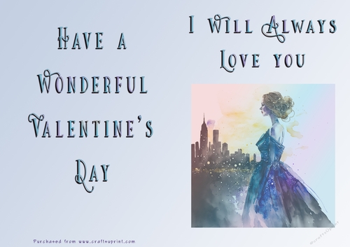 No Cut Just Print Valentines Day Card - Lady Skyline