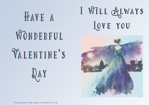 No Cut Just Print Valentines Day Card - Lady Skyline