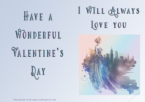 No Cut Just Print Valentines Day Card - Lady Skyline