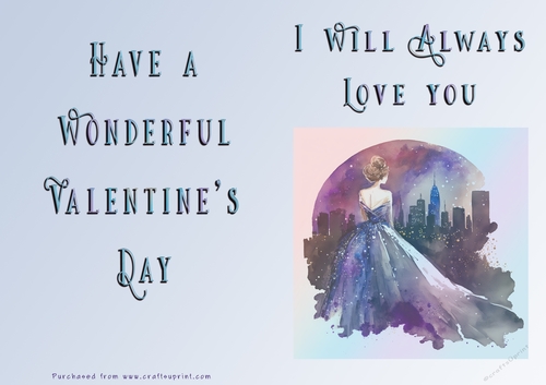 No Cut Just Print Valentines Day Card - Lady Skyline