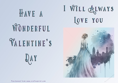 No Cut Just Print Valentines Day Card - Lady Skyline