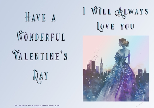 No Cut Just Print Valentines Day Card - Lady Skyline