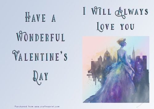 No Cut Just Print Valentines Day Card - Lady Skyline