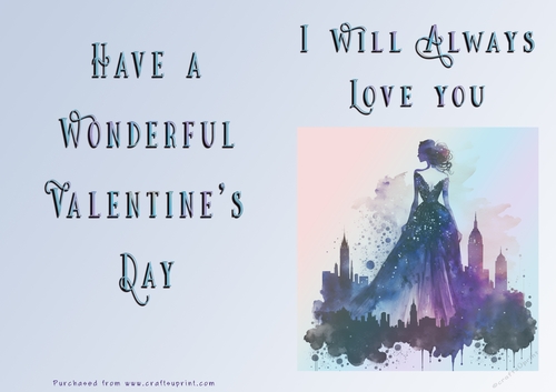 No Cut Just Print Valentines Day Card - Lady Skyline