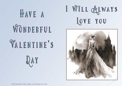 No Cut Just Print Valentines Day Card - Lady Skyline