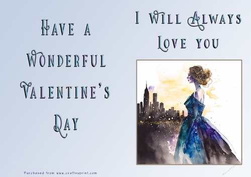 No Cut Just Print Valentines Day Card - Lady Skyline