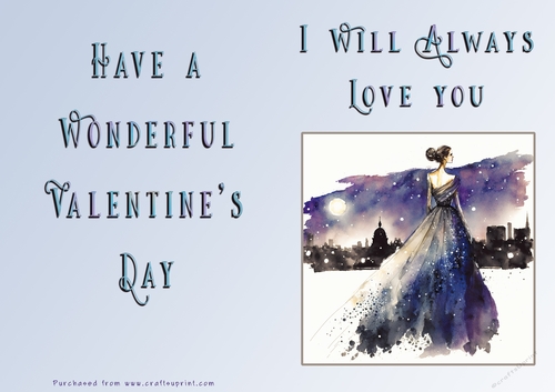 No Cut Just Print Valentines Day Card - Lady Skyline