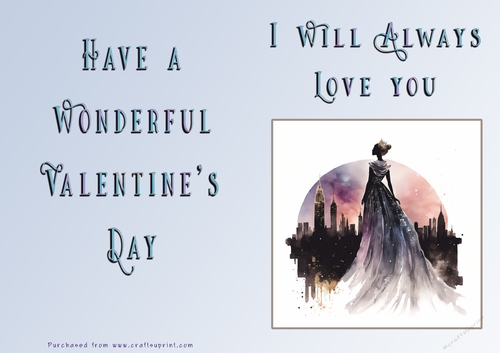 No Cut Just Print Valentines Day Card - Lady Skyline