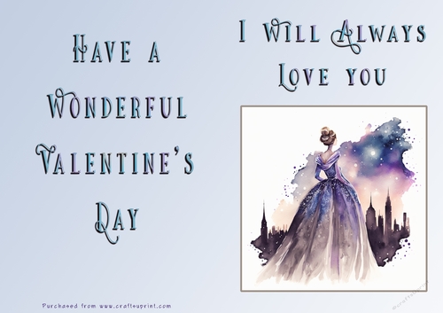 No Cut Just Print Valentines Day Card - Lady Skyline