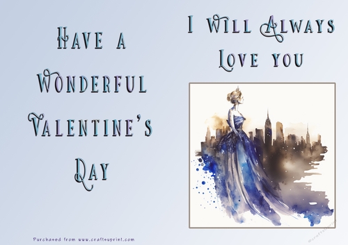 No Cut Just Print Valentines Day Card - Lady Skyline