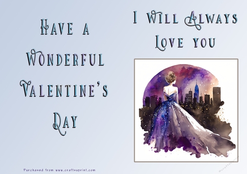 No Cut Just Print Valentines Day Card - Lady Skyline