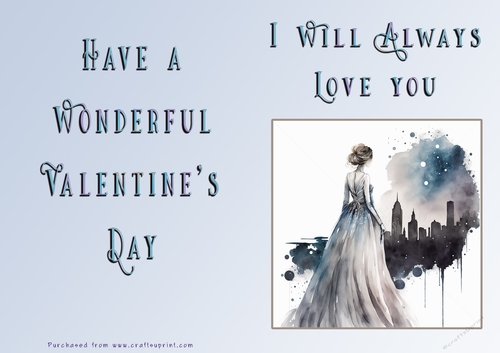 No Cut Just Print Valentines Day Card - Lady Skyline