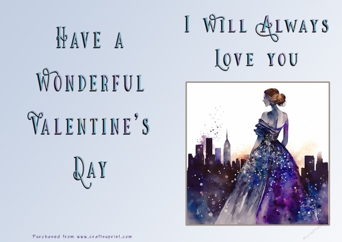 No Cut Just Print Valentines Day Card - Lady Skyline
