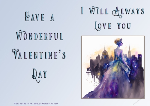 No Cut Just Print Valentines Day Card - Lady Skyline