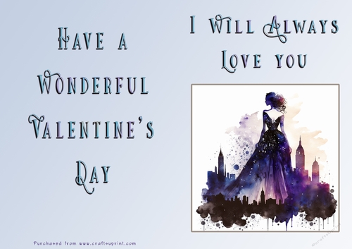 No Cut Just Print Valentines Day Card - Lady Skyline