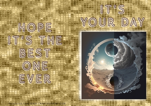 No Cut Just Print Birthday Card - Ying and Yang
