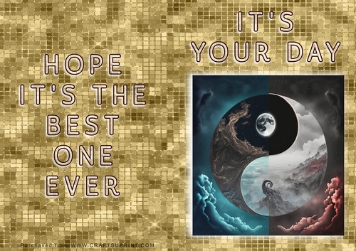 No Cut Just Print Birthday Card - Ying and Yang