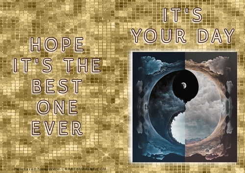 No Cut Just Print Birthday Card - Ying and Yang