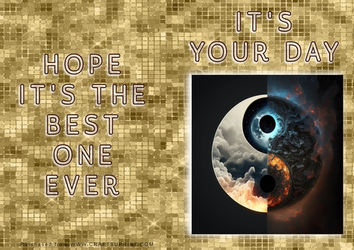 No Cut Just Print Birthday Card - Ying and Yang
