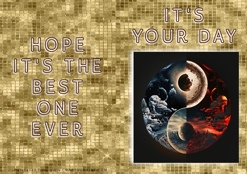 No Cut Just Print Birthday Card - Ying and Yang