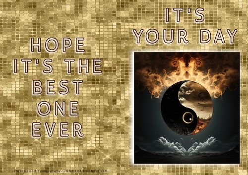 No Cut Just Print Birthday Card - Ying and Yang