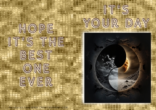 No Cut Just Print Birthday Card - Ying and Yang