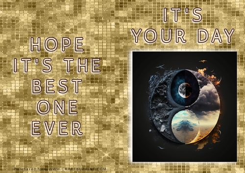 No Cut Just Print Birthday Card - Ying and Yang